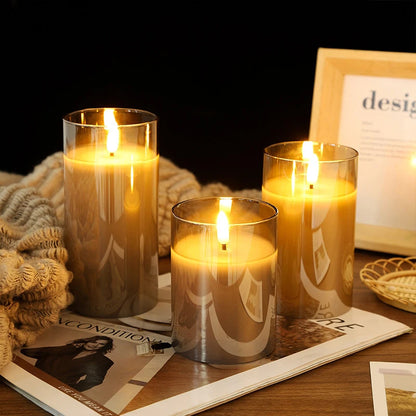 3 PCS Three Color Flameless LED Candle Light Creative Wishing Decorative Column Candle Fake Plastic Battery Powered Home Wedding