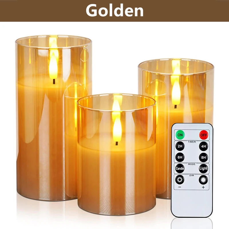 3 PCS Three Color Flameless LED Candle Light Creative Wishing Decorative Column Candle Fake Plastic Battery Powered Home Wedding