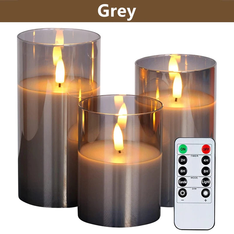 3 PCS Three Color Flameless LED Candle Light Creative Wishing Decorative Column Candle Fake Plastic Battery Powered Home Wedding