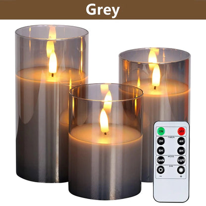 3 PCS Three Color Flameless LED Candle Light Creative Wishing Decorative Column Candle Fake Plastic Battery Powered Home Wedding