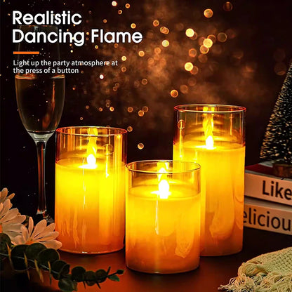 3 PCS Three Color Flameless LED Candle Light Creative Wishing Decorative Column Candle Fake Plastic Battery Powered Home Wedding