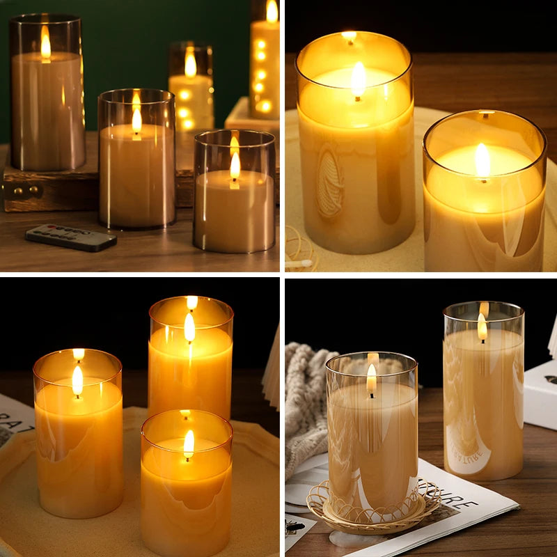 3 PCS Three Color Flameless LED Candle Light Creative Wishing Decorative Column Candle Fake Plastic Battery Powered Home Wedding